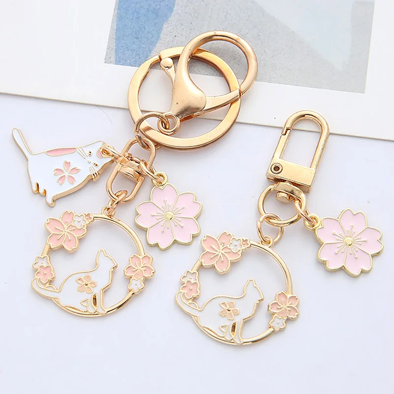 Cute Keychains Diy Oil Dripping Fan Cherry Blossom Key Chain Rings Car