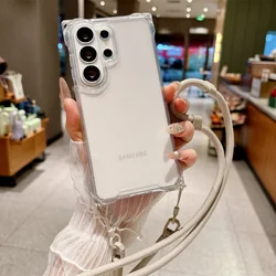 Clear Crossbody Transparent Phone Case with Adjustable Strap - Galaxy S23 Ultra (Beige)
