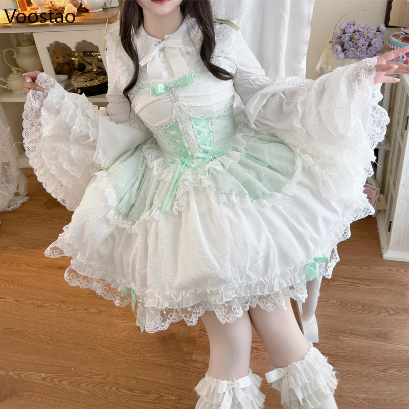 Lolita Dress Women Japanese Sweet Jsk Elegant Ruffles Lace Bandage Princess Strap Girls Y2k Kawaii Tea Party Mini lolita suspender dress lolita dress lolita cosplay costumes