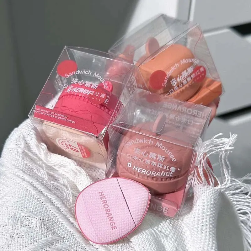 Sandwich Monochrome Blush Cream Powder Makeup Face Brighten Natural Matte Pink Orange Cheek Tint Rouge Blusher Powder Puf powder blusher blush powder facial blusher monochrome blush