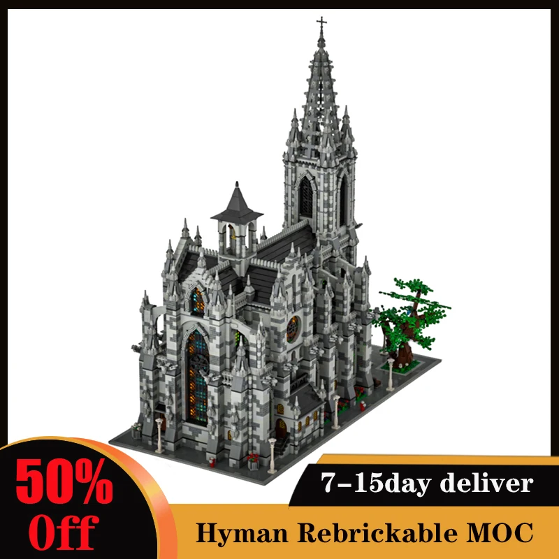 22007Pcs MOC-29962 모듈 대성당 유럽 교회 스트리트 뷰 시리즈 벽돌 키트 빌딩 블록 MOC 세트 장난감 선물