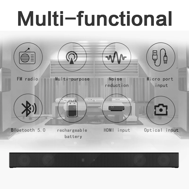Orador Fixado na Parede do Bluetooth da Barra de Som 40w para o Centro de Música do Soundbar da Tevê com Coaxial Ótico Hdmi Aux Usb fm - Image 3
