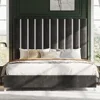Queen Size Bed Frame with Headboard,Velvet Upholstered Bed Frame with Silver Plating Trim,Sturdy Platform Beds No Box Spring 5