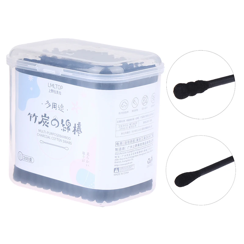 200pcs Disposable Cotton Swab Spiral Ear Cleaner Black Double Heads Medical Swab Lipstick Eyebrow Eyelash Cotton Bud Makeup Tool 3