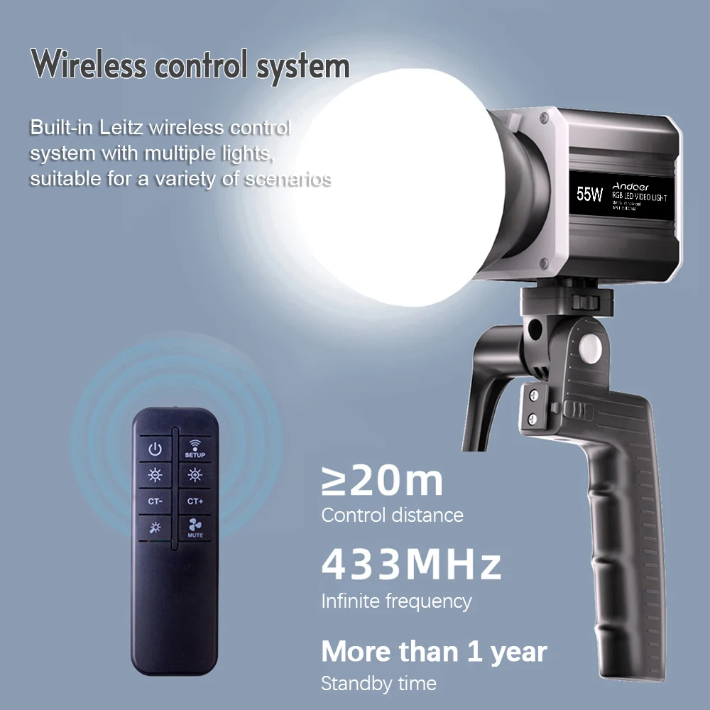 Andoer 핸드 헬드 RGB 비디오 라이트, 라이브 스트리밍 홈 스튜디오 사진 촬영용, COB 사진 필 라이트, 2800K-6800K LCD 스크린, 55W
