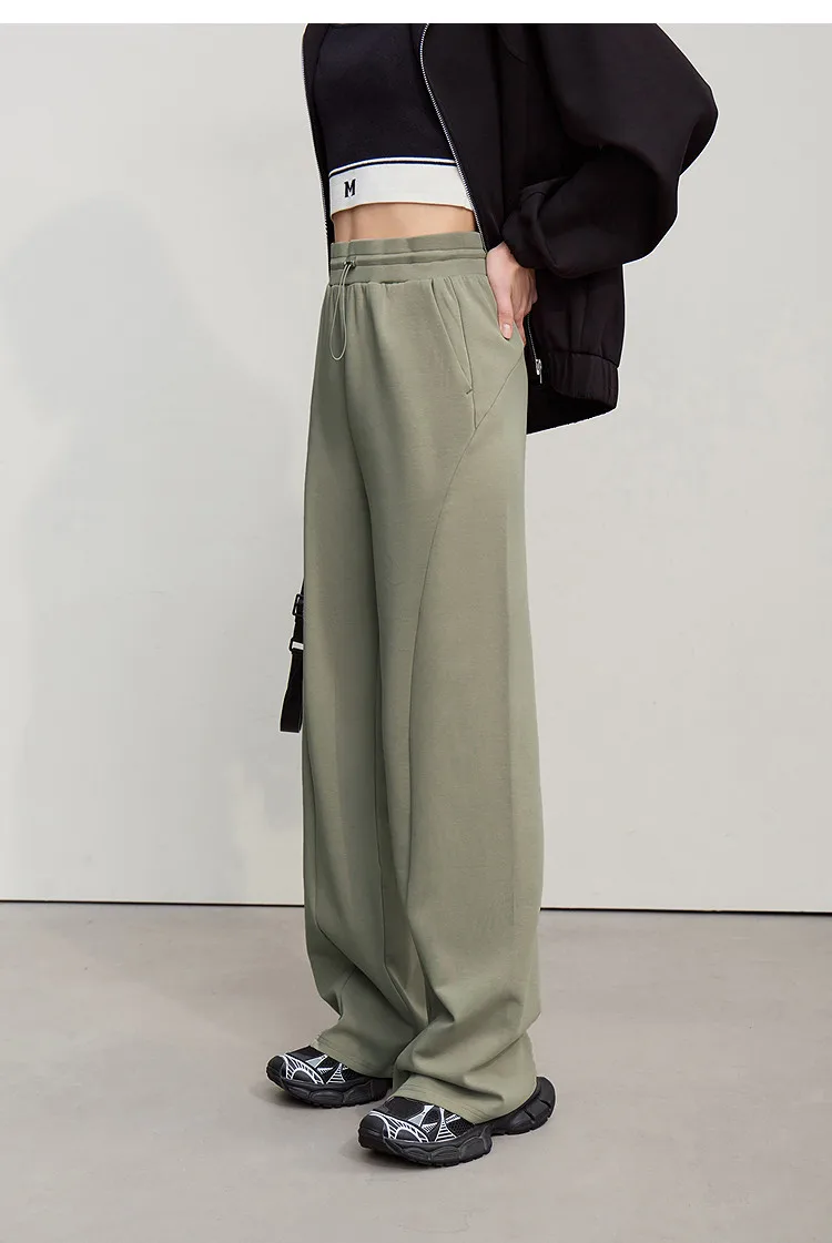 Amii Cotton Pants For Woman 2026 Autumn New Adjustable Rubber Band Waist Casual Pants Long Wide Leg Knit Women Trousers 12641040