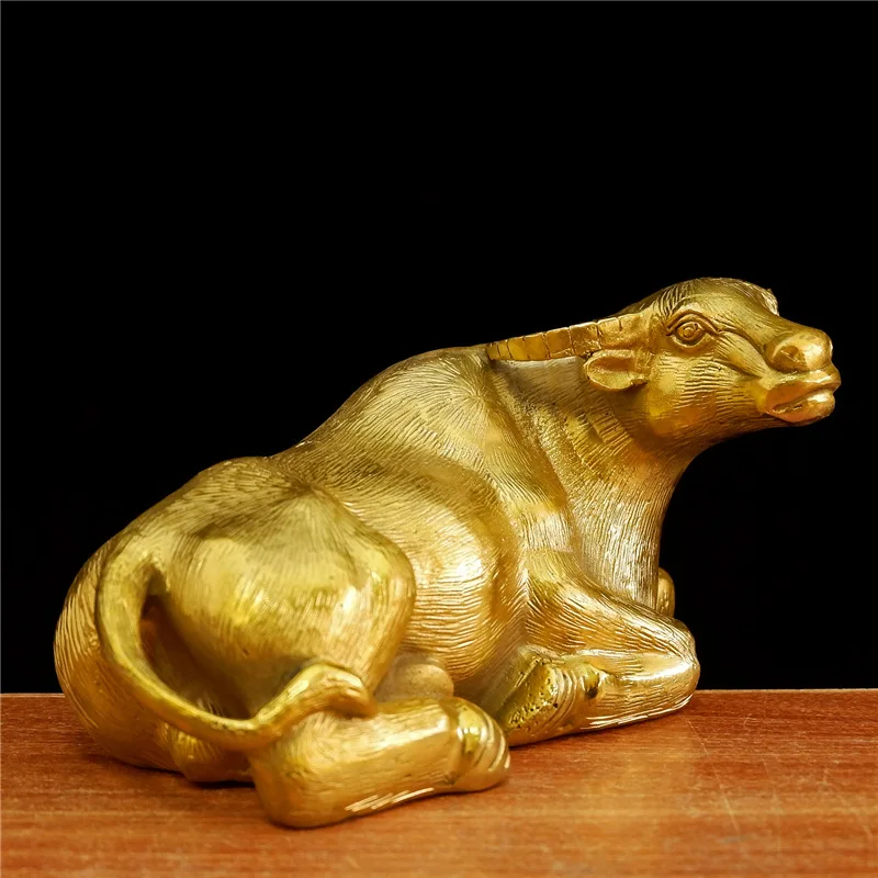 

Wholesale Topnew Decoration Pure Copper Lying Cattle Buffalo Feng Shui Bronze Home Decoration Living Room Desk Animal Brass Work
