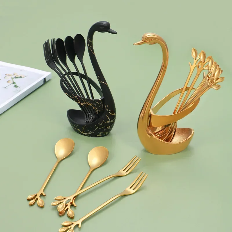 European Swan Tableware Holder Stainless Steel Spoon and Fork Base Elegant Utensil Stand Home Decor and Kitchen Organization 2