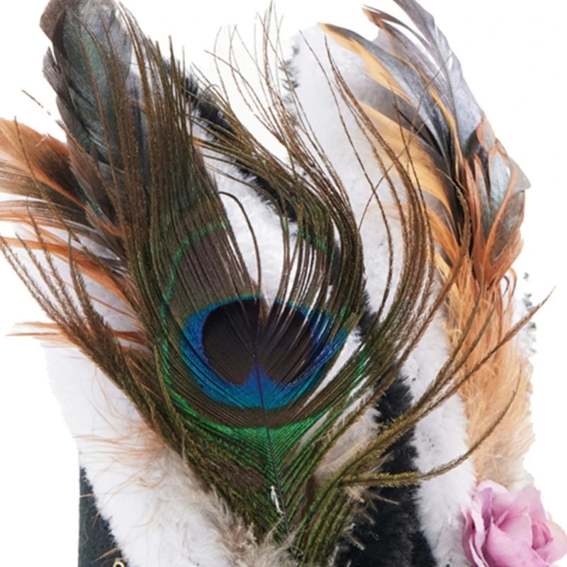 Steampunks Flat Top Hat Halloween Hut Schwarz Karneval Zylinder mit Feder Kaninchen Ohr und Totenkopf für Frauen Dress Up – Detail 8