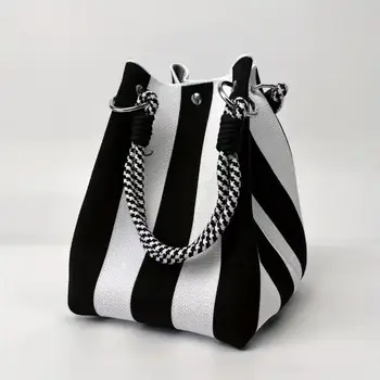Borsa tote coreana in maglia, borsa a mano portatile di grande capacità, borsa da pendolare, borsa a secchiello con motivo floreale, borsa da donna