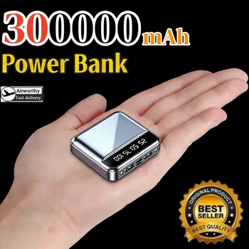 Mini Power Bank Portatile da 300.000mAh con Schermo a Specchio LED Digitale, Batteria Esterna per iPhone Xiaomi Huawei Samsung