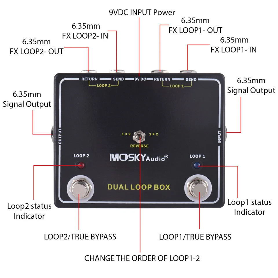 MOSKYAUDIO Guitar Effects Loop Switcher Pedal 2-Channel Switcher