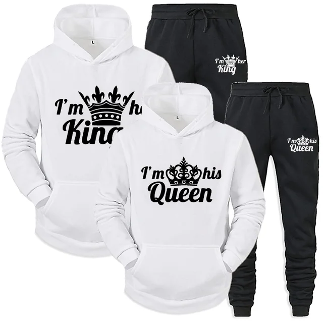 Lover Tracksuit Hoodies Printing QUEEN KING Couple Sweatshirt Plus Size Hooded Clothes Hoodies Women Two Piece Set 6