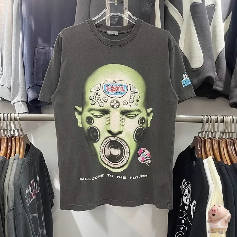 

Hip Hop Oversized Washed Gray Cactus Jack T Shirt Men Women Best Quality Mechanical Avatar Printing Tee Top T-Shirt