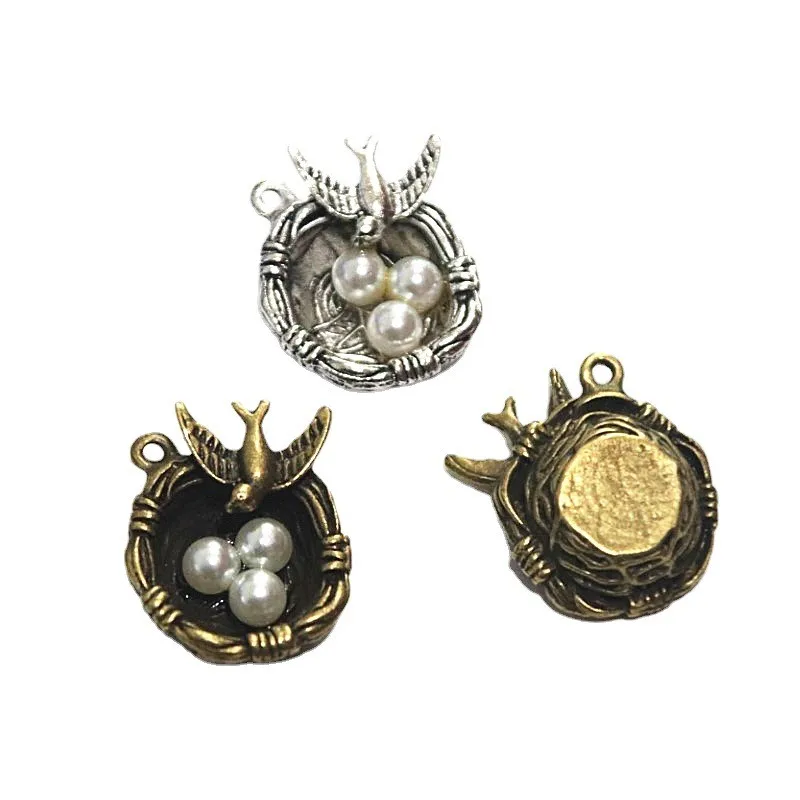

12Pcs Charms Swallow Bird's Nest Eggs 14.7*23.9*9.3MM Bronze Color Antique Silver Plated Pendant Making DIY Finding Jewelry