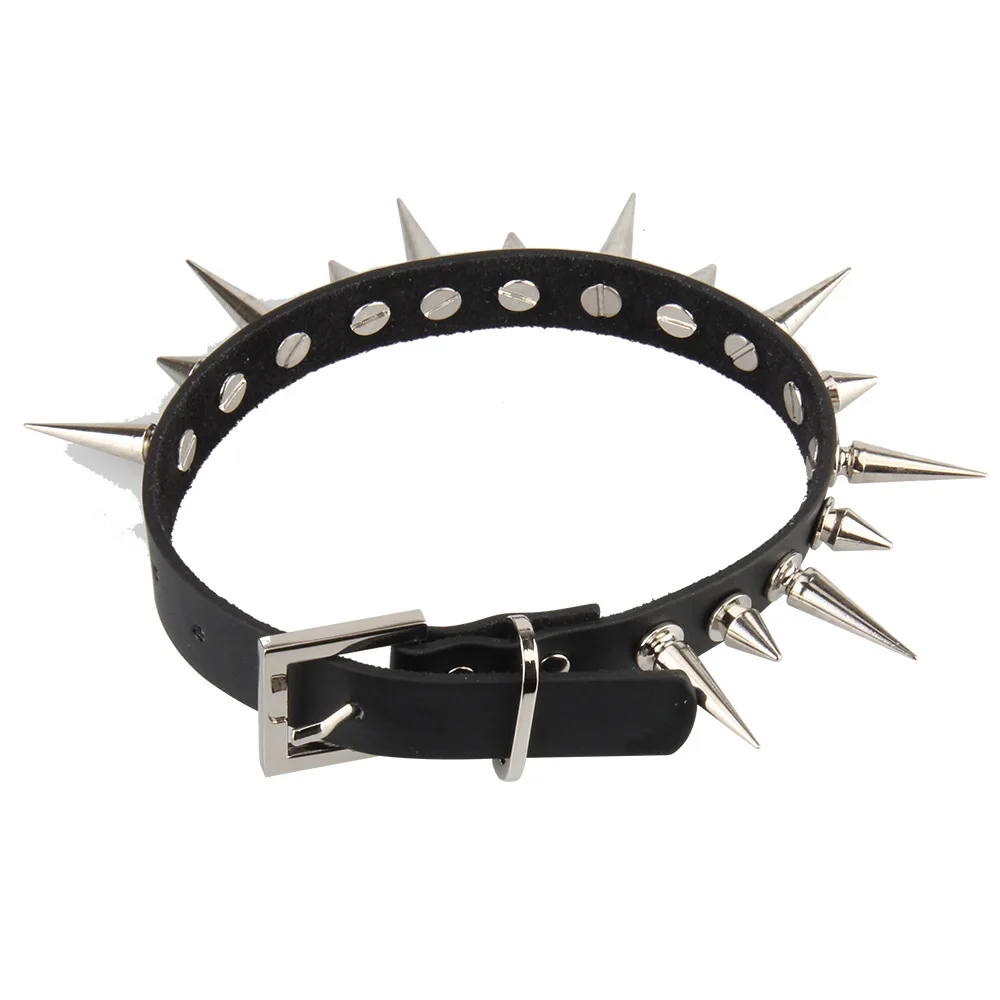 Womens Mens Punk Rock Spike Rivet Black Leather Choker Collar Necklace  Jewelry