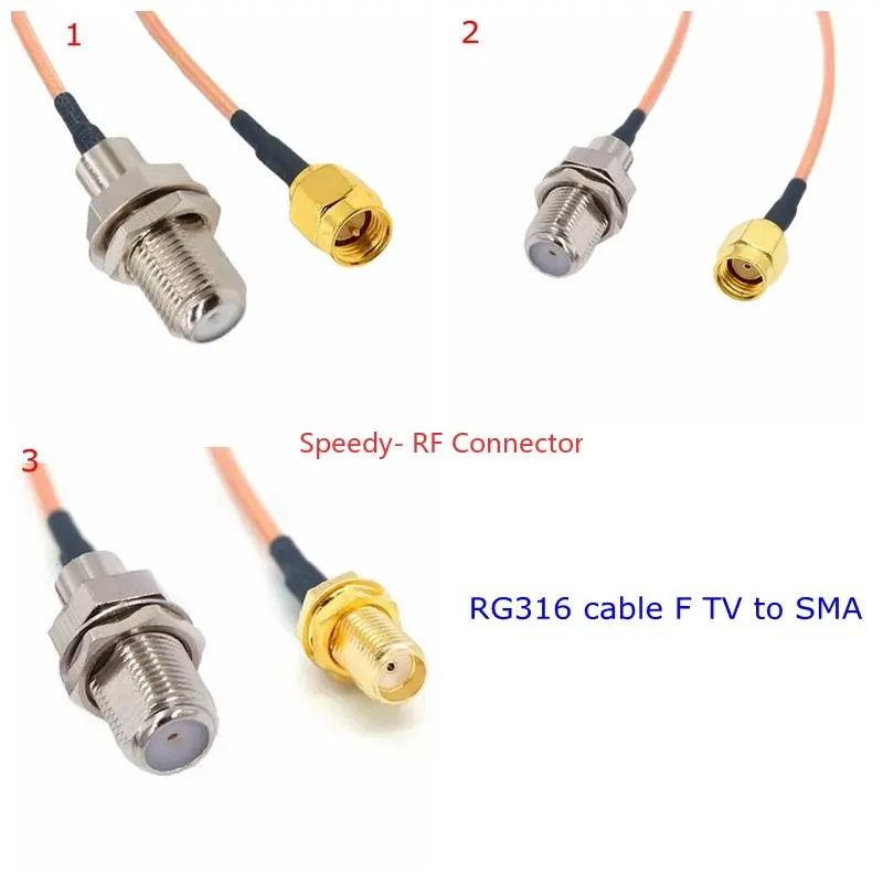 Cabo Rg316 f tv para Sma Fêmea Macho Ângulo Direito Conector Adaptador para Trança Jumper Extensão Rg316 Baixa Perda 50ohm Cobre f tv
