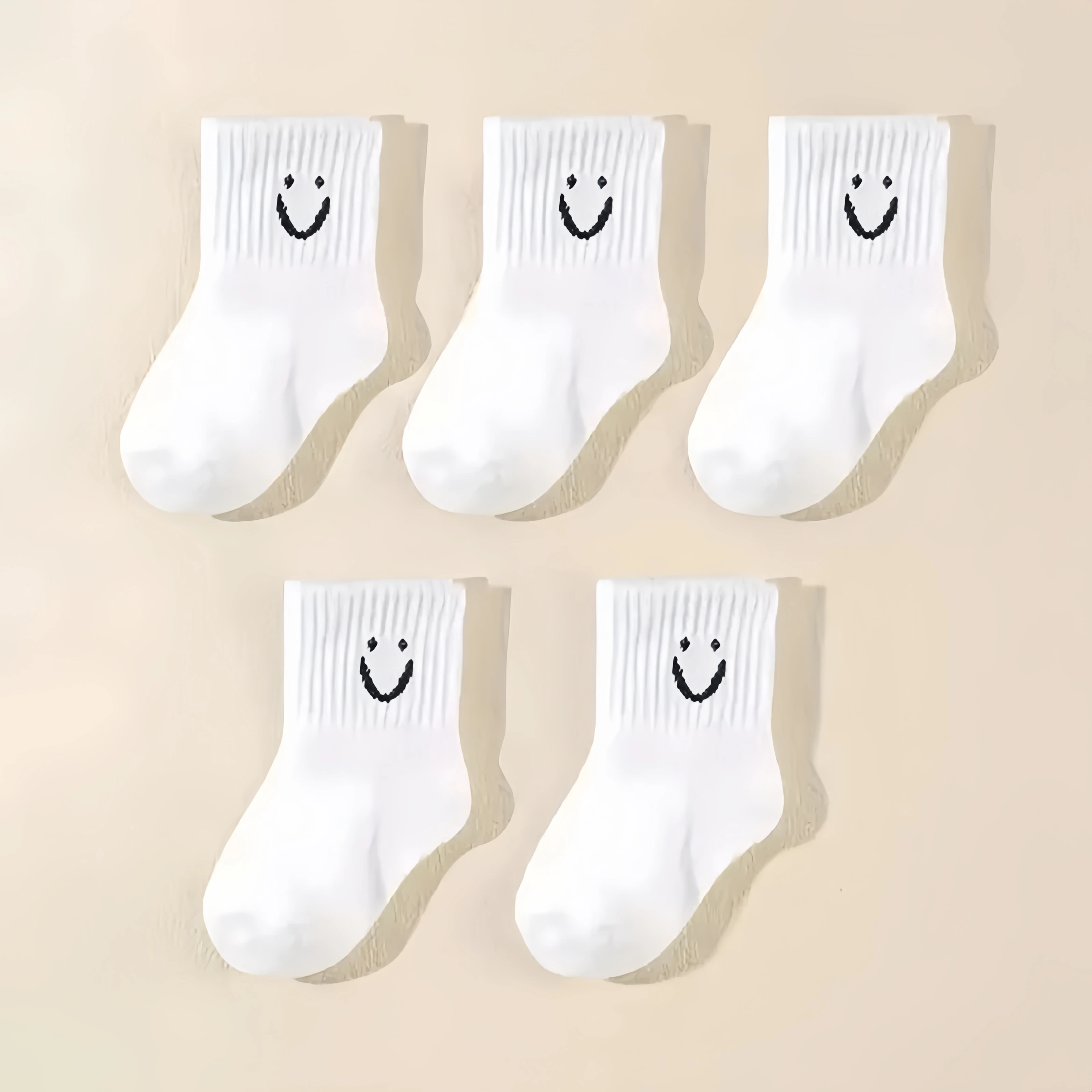 5 Paar Babysocken aus Baumwolle für Kleinkinder, weich, bequem, atmungsaktiv, ganzjährig, Cartoon-Lächeln-Muster, Kinderschuhe für 0–5 Jahre
