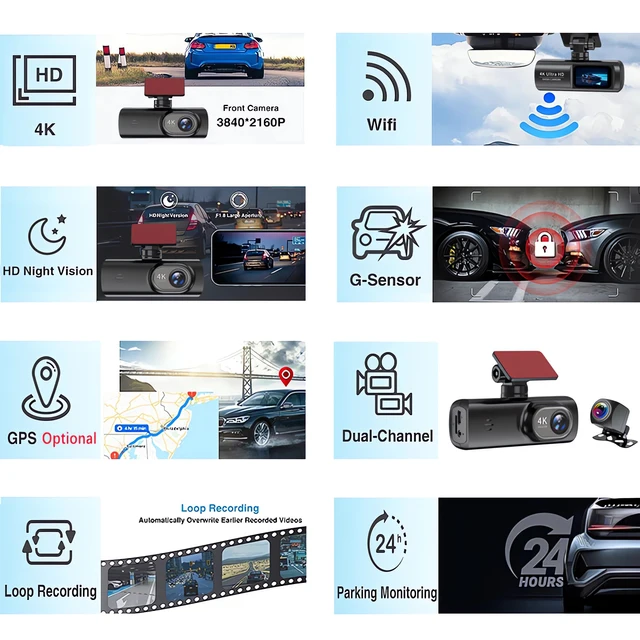 Dash Cam 4K+1080P Dual Lens WIFI GPS Car DVR Camera Video Drive Recorder Dashcam Dual Lens Black Box Front and Rear Night Vision 2