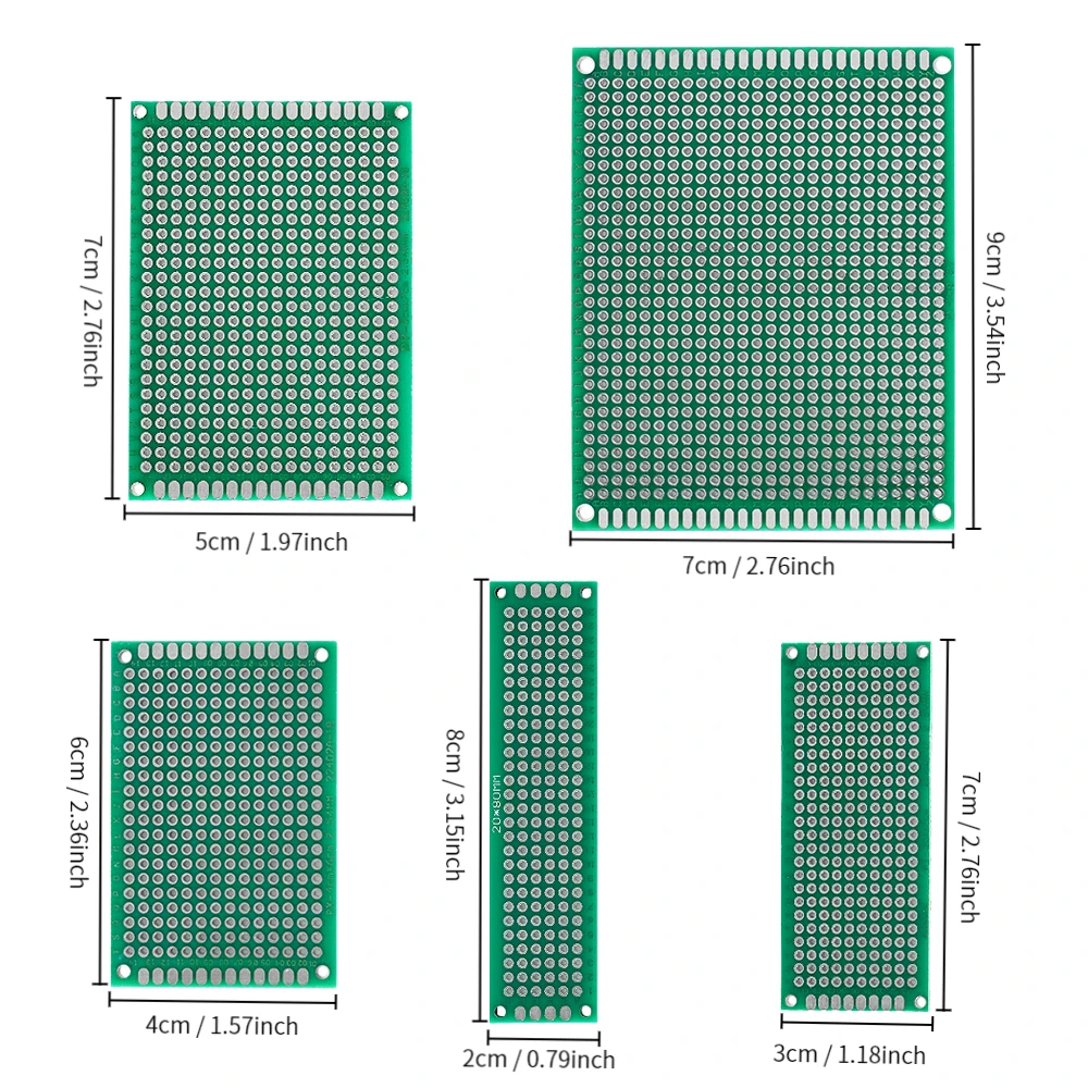 40PCS PCB Double-sided Prototyping PCBs Circuit Boards Kit, 5 Size 2X8cm 3X7cm 4X6cm 5X7cm 7x9cm printed circuits boards set