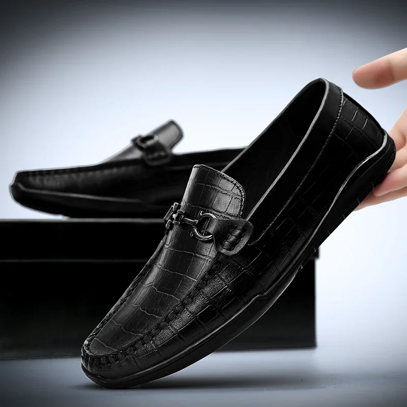 

Italian Genuine Leather Luxury Shoes Handmade Black Mens Shoes High Quality Dress Shoes Slip-on Loafers Shoes Mens Driving Shoes