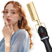 Hot Comb Hair Straightener Electric Hot Comb Brush Flat Iron Electric Heating Comb With LCD Display Hair Straightener For Wig 2