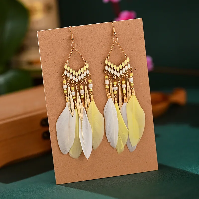 Bohemian Ethnic Feather Dangle Earrings
