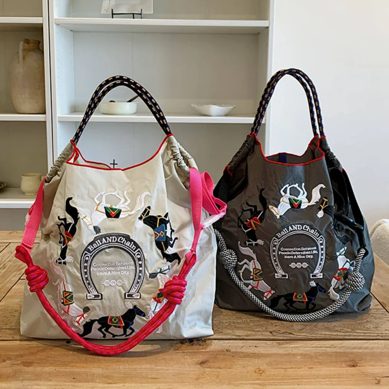 Chic Embroidered Tote Bag - Spacious, Lightweight & Foldable Handbag