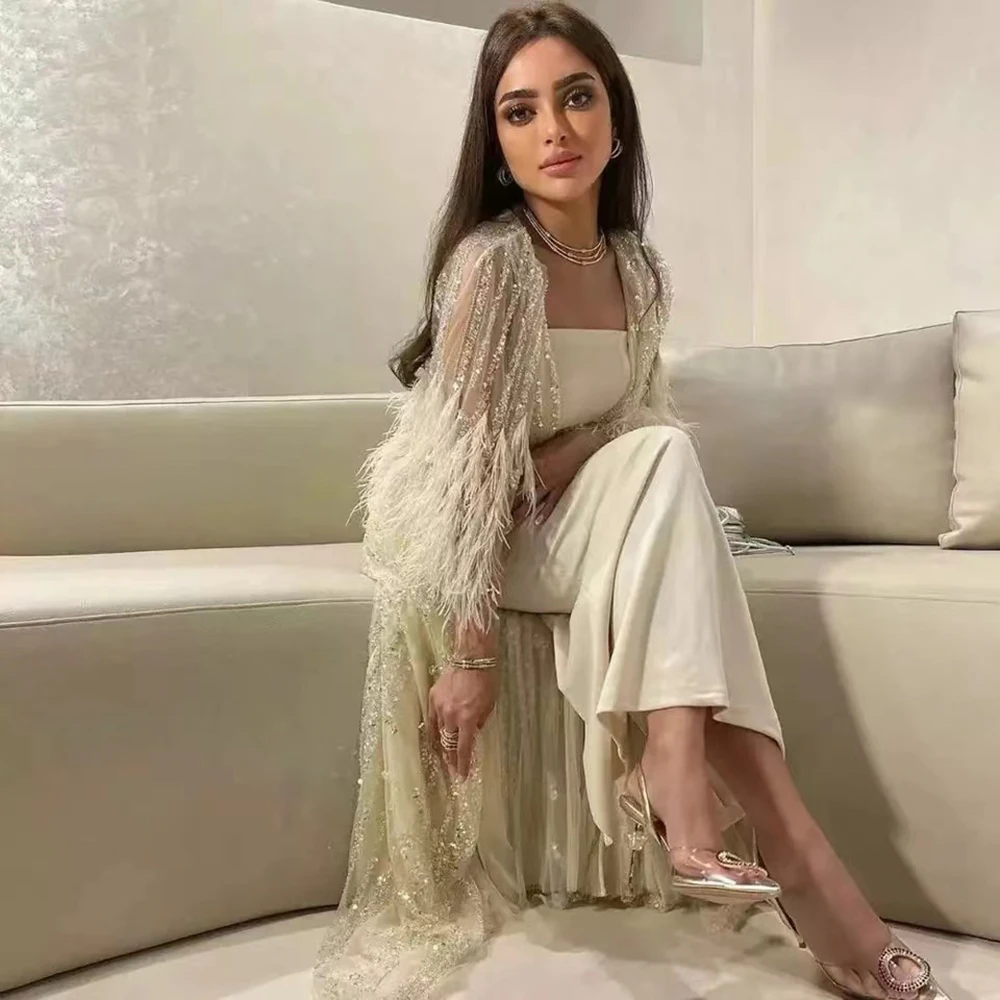 333475-0b5dc3.jpg S77d8e4ee785c49b6b4166eb91f9802aeN Light Yellow Luxury Dubai Feathers Evening Dresses for Women Wedding Party Arabic Purple Formal Prom Gowns Mallzona