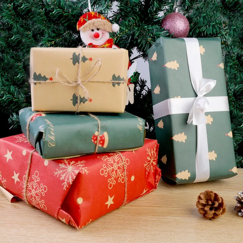 Christmas Gift Wrapping Paper Santa Claus Snowflake Pattern Gift Wrap Artware Kraft Paper Christmas Decorative Gift Packaging