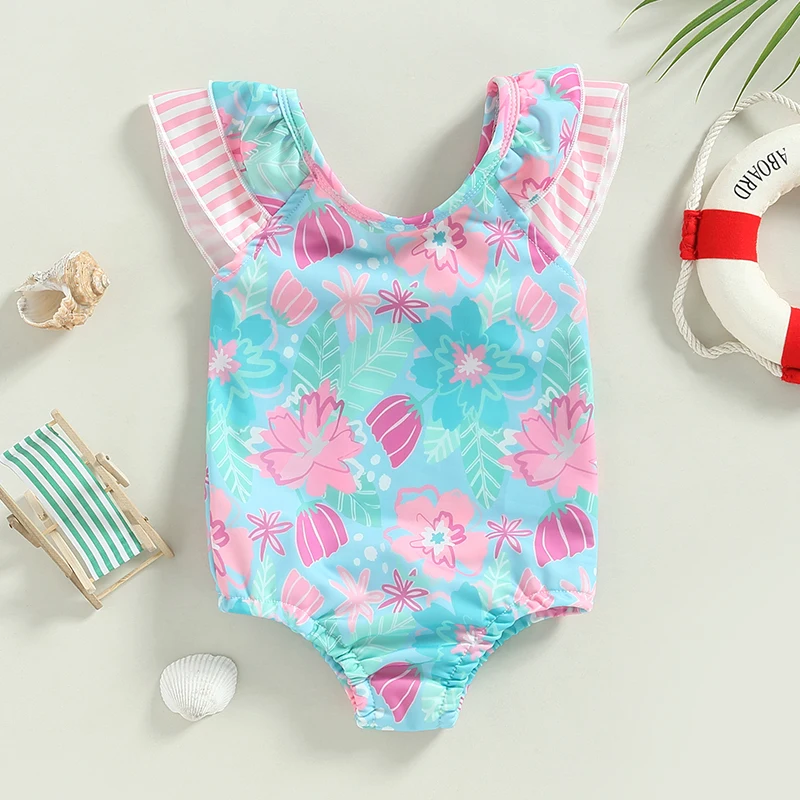 0-3Y Baby Girls Swimwear Summer Flower Print Ruffle Toddler Bikini Baby Swimsuit Girls Bathing Suits Beachwear children swimwear