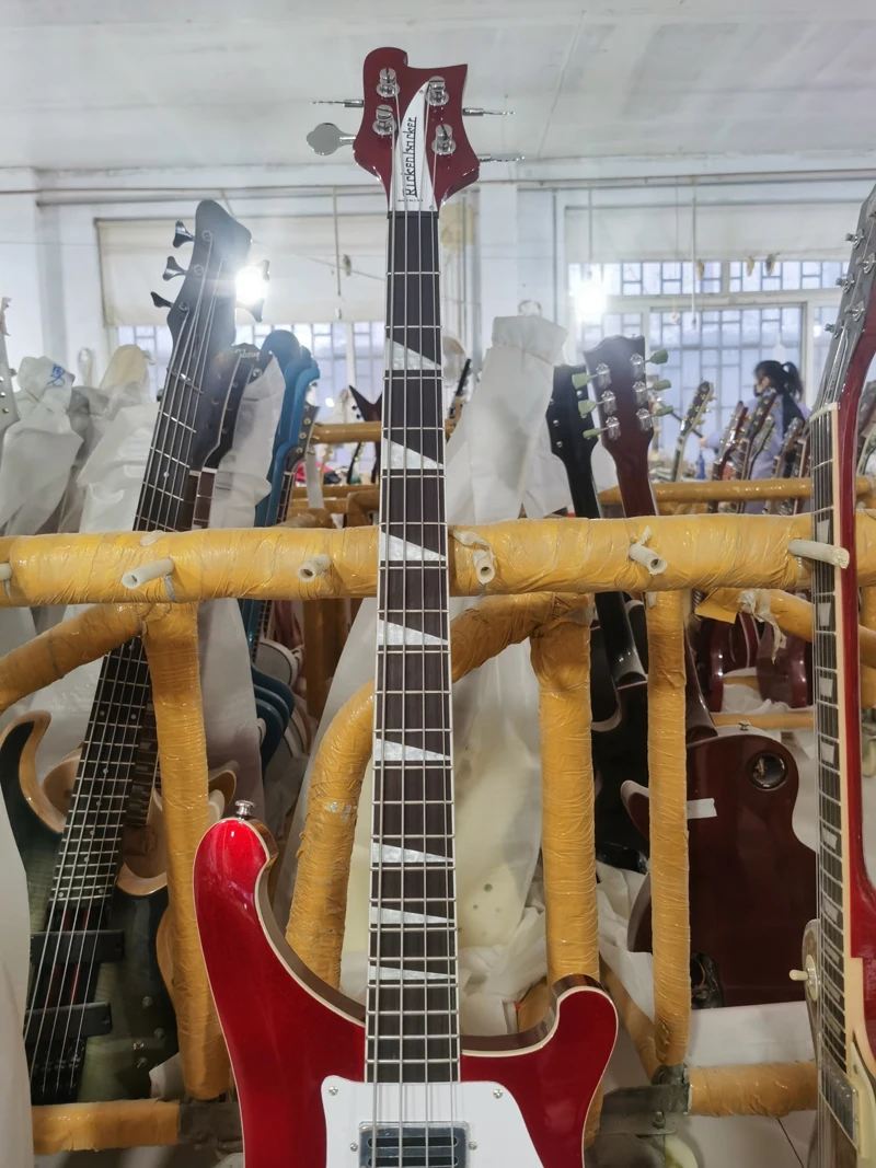 Rickenbacker electric guitar, high quality guitar, 4 string BASS, metal red silver powder guitar