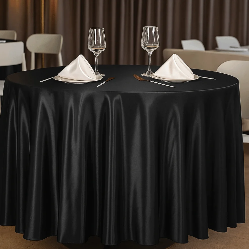 High-end Smooth Round Satin Tablecloth Imitation Silk Solid Color Table Cover Bright Table Decoration Christmas
