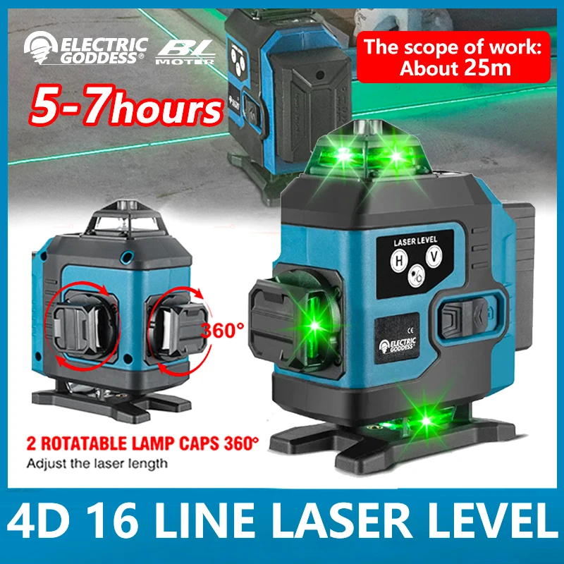 Electric Goddess 16 Lines 4D Laser Level Self-Leveling 360 Horizontal And Vertical Cross Super Powerful Green Laser Level