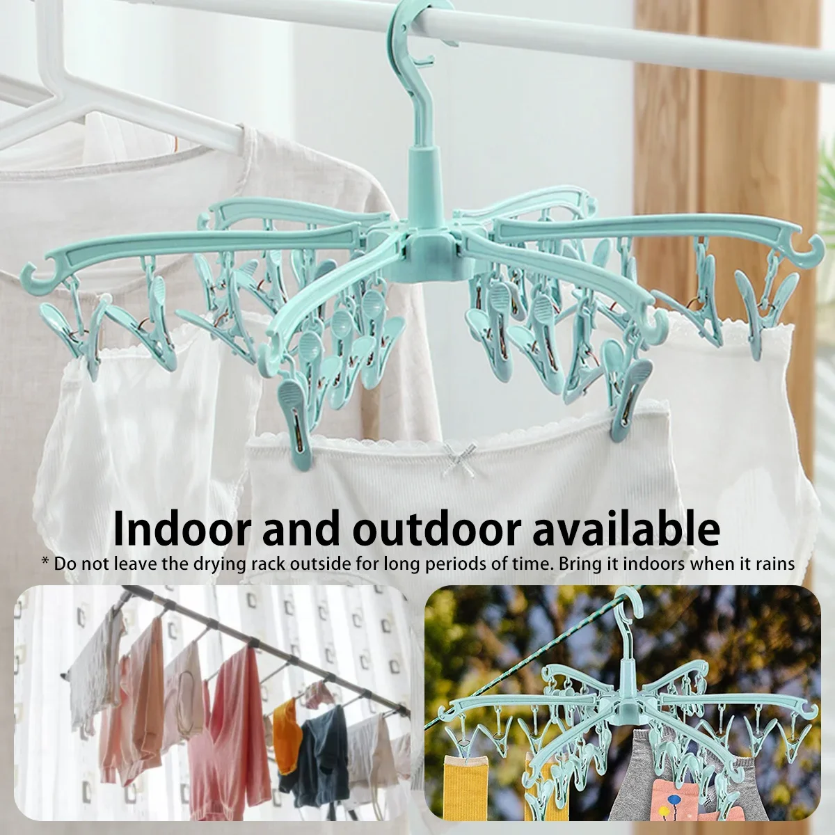 24 Clips Folding Clothes Dryer Rotatable Hanger Windproof Socks Underwear Drying Rack Home Storage Laundry Rack