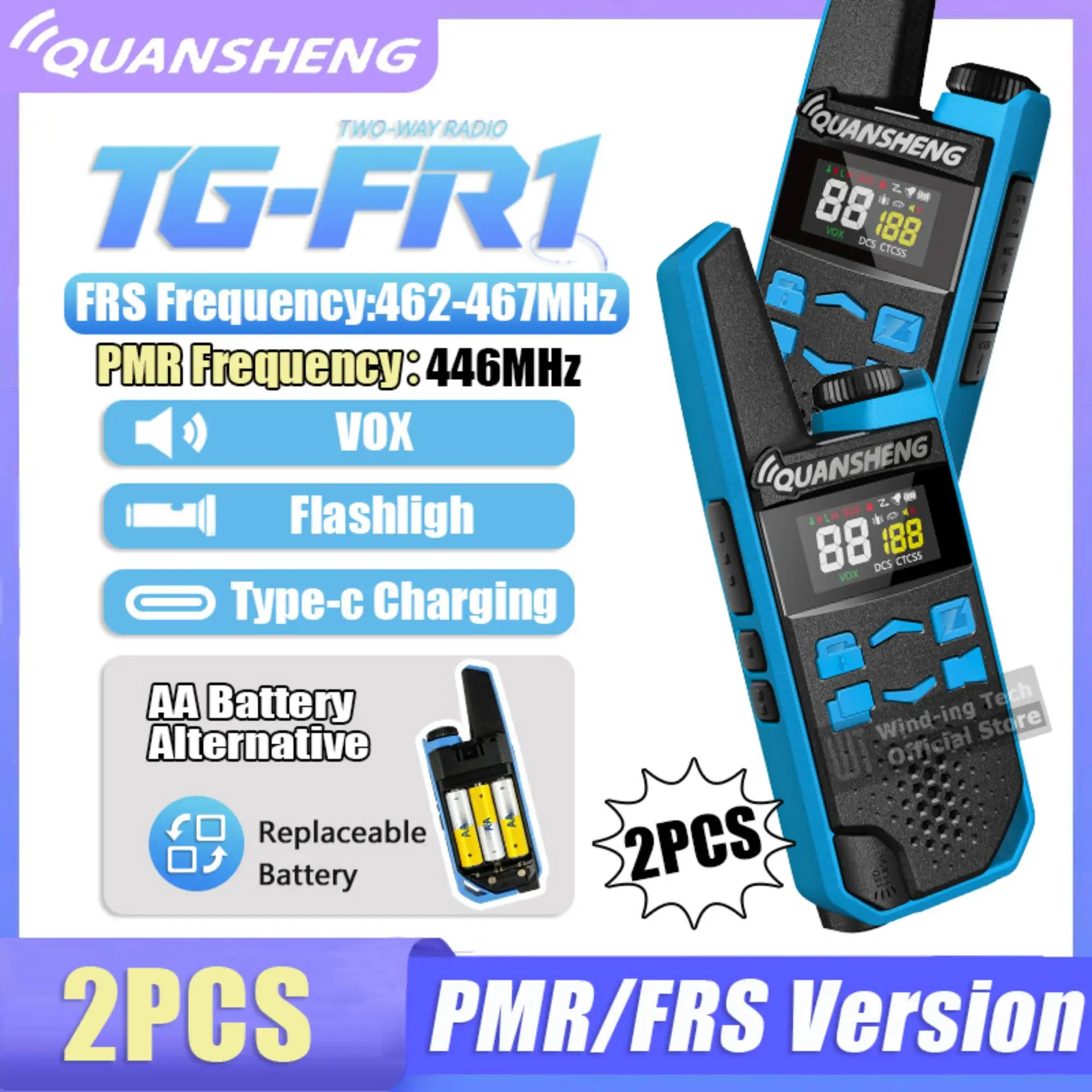 2PCS Quansheng TG-FR1 워키 토키 PMR446 FRS 버전 라이센스 프리 타입-c 충전 초경량 손전등 양방향 햄 라디오