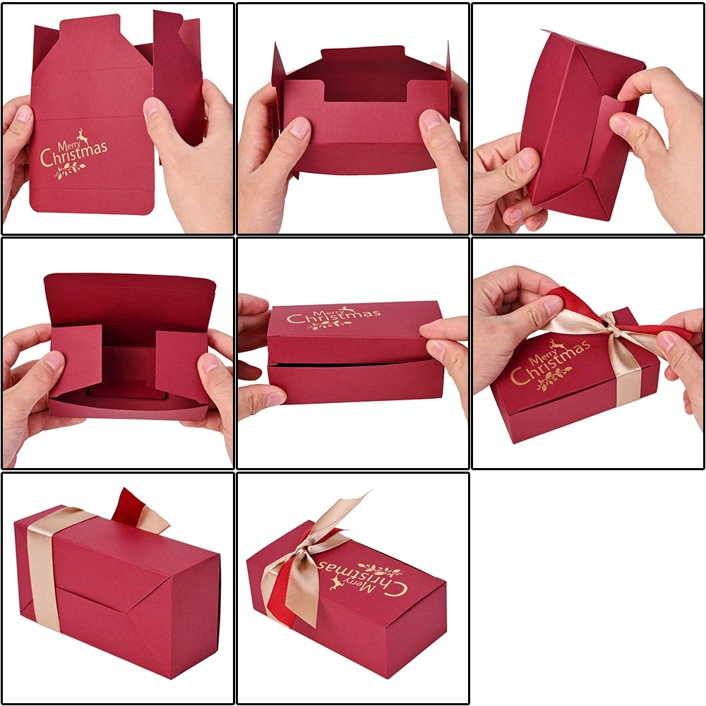 5Pcs Christmas Jewelry Gift Boxes With Ribbon Bow Small Merry Christmas Box For Ring Necklace Earring Bracelet Gift Packaging
