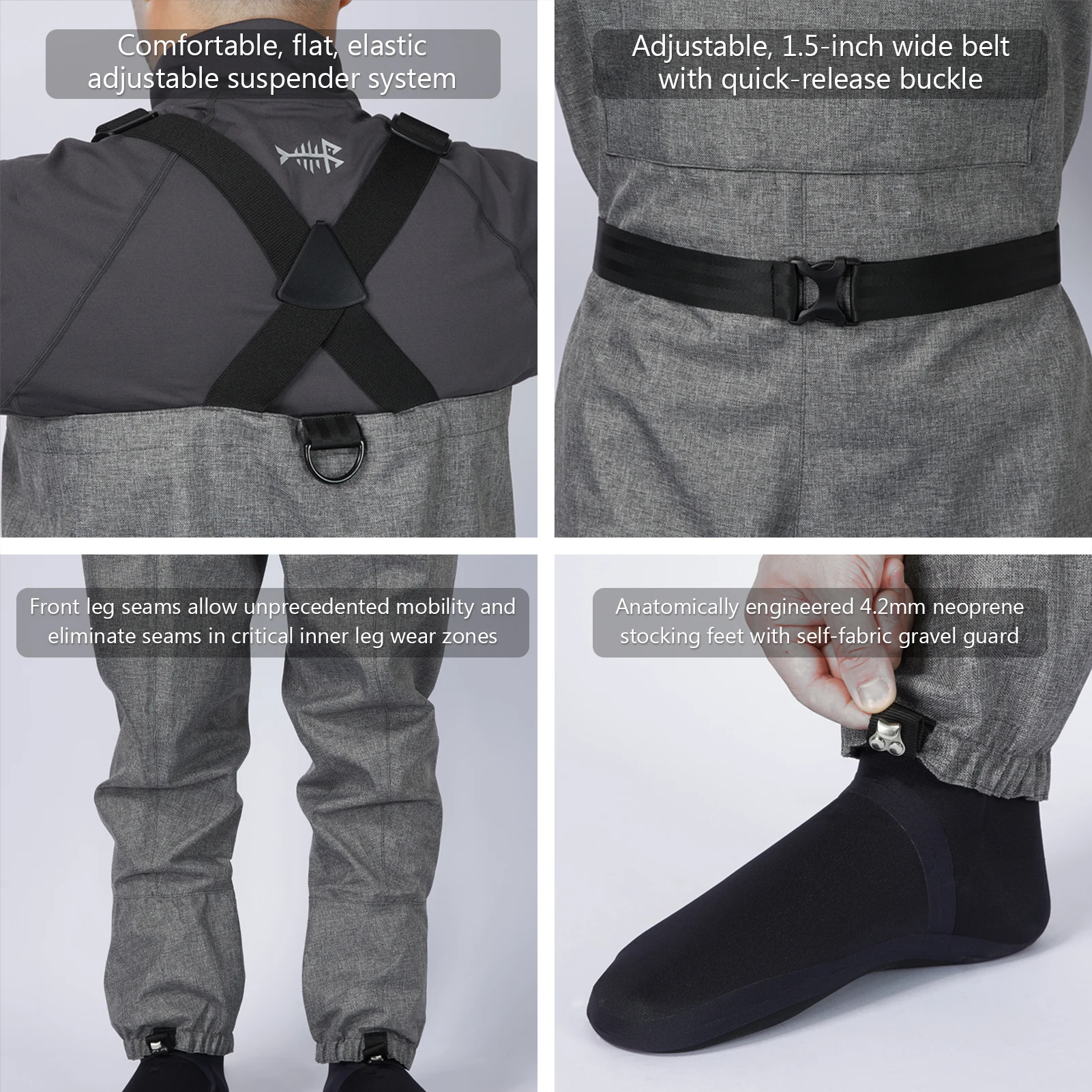 Wading Pants BASSDASH Men Women Stocking Foot Fishing Waders IMMERSE Breathable Ripstop Hunting Lightweight Grey Camo Fishery Farm Overalls