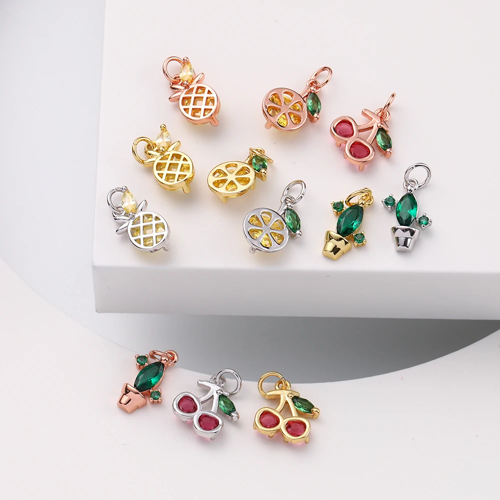 Fruits Pendant Charms for Jewelry Making Bulk Cherry Apple