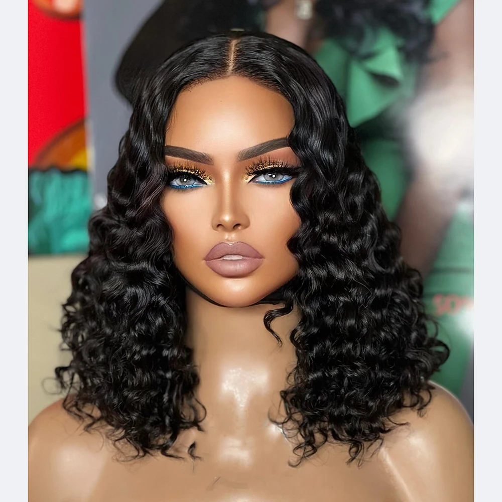 

Bob Kinky Curly Preplucked Soft Black 26Inches Synthetic Hairline Glueless Lace Front Wig For Women Heat Resistant Baby hair