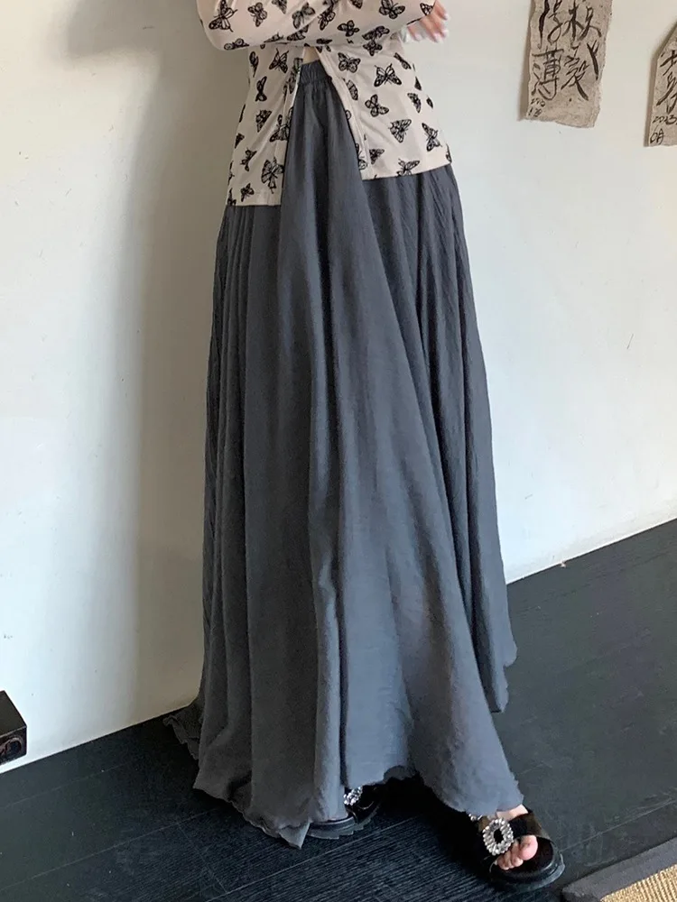 ADAgirl Vintage Cotton Linen Skirt Women Irregular High Waisted Maxi Skirts Elegant Ladies Casual Loose Summer A-line Long Skirt