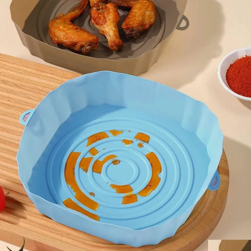 Reusable Air Fryer Silicone Pot Oven Baking Tray Airfryer Silicone Basket Pizza Fried Chicken Grill Pan Mat Kitchen Tool air fryer silicone tray