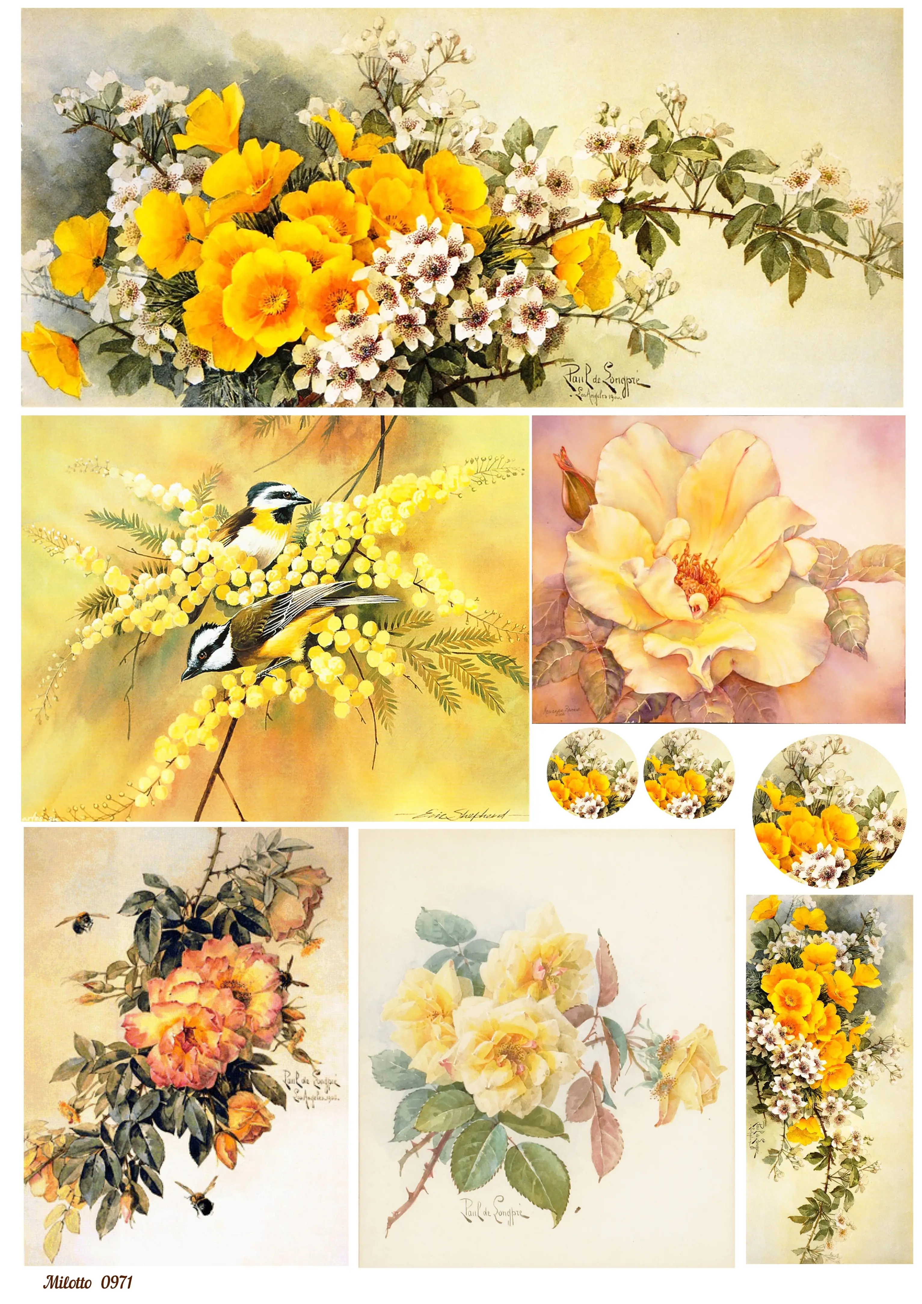 Rice paper for decoupage A4 Ultra-thin napkin 0971 Roses Yellow Flowers Vintage Kraft DIY | Дом и сад