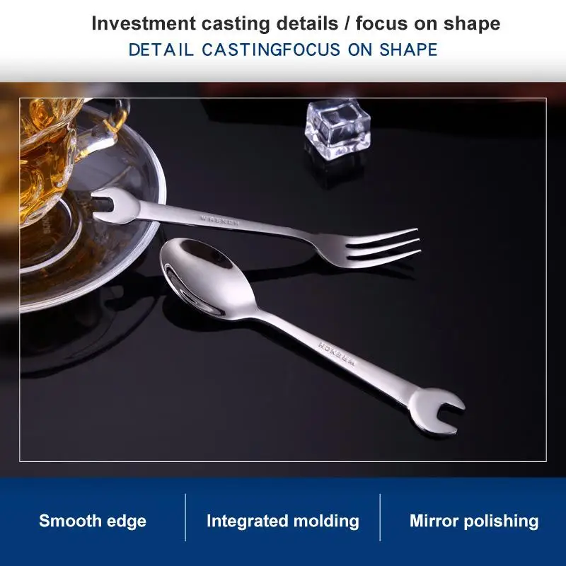 1/2/4PCS Creative Wrench Shape Tea Fork 304 Stainless Steel Dinner Spoon Coffee Cutlery Set Tableware Family Camping Kitchen stainless steel spoon portable cutlery silverware set