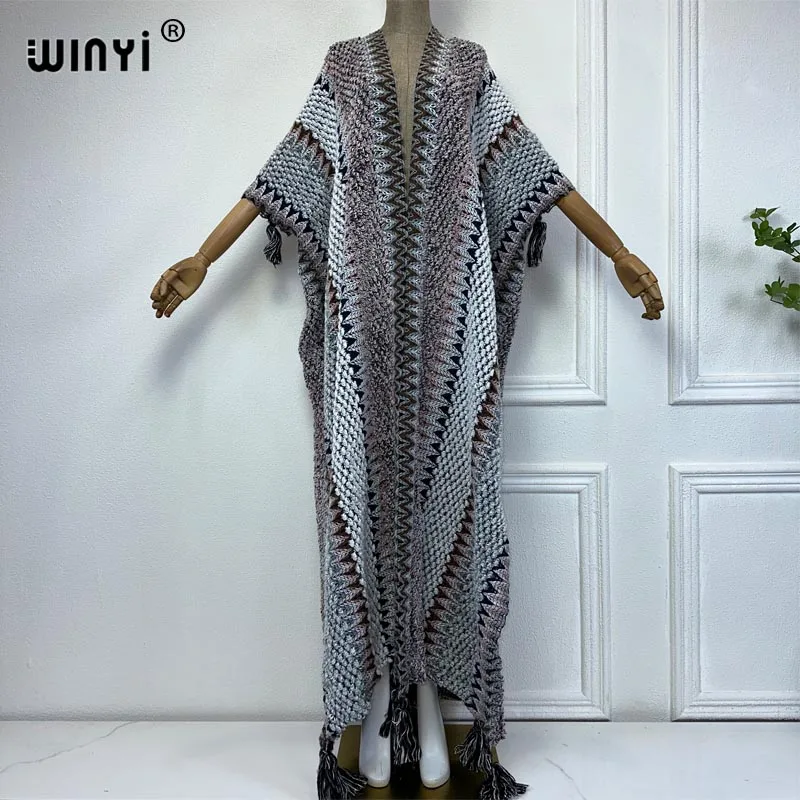 

WINYI new woman Winter tassel Knitted cardigan coat Loose Christmas Fashion hipster party dress Thick Warm abaya Female cloke