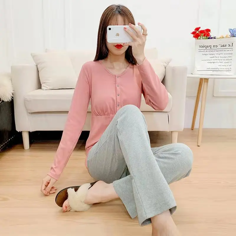 

Confinement Clothes Pure Cotton Maternity Pajamas Postpartum Breastfeeding Spring And Autumn Winter Home Clothes Sleepwear