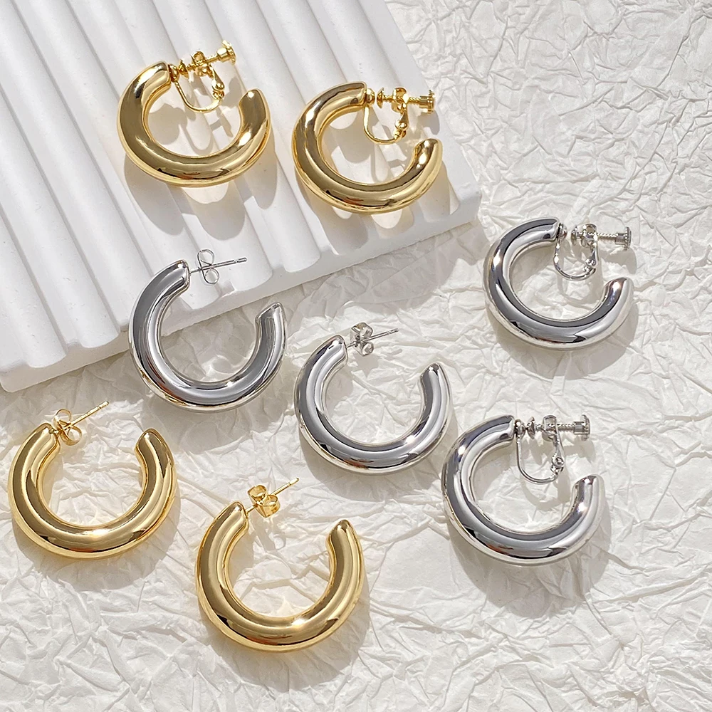 30mm Medium Smooth Circle Hoop Clip Earrings for Women Non Pierced Earrings Party Jewelry ear clip earrings clip earrings hoop earrings ear accessories