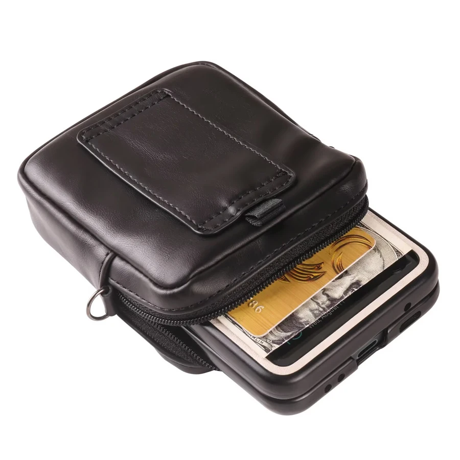 لهاتف سامسونج Z Flip 6 5 4 3 5G، محفظة جلدية بمشبك...