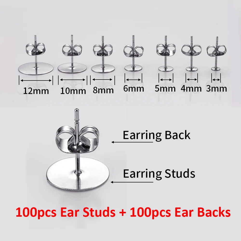 50pcs/lot 925 Silver Plated Blank Post Earring Studs Base Pin With Earring  Plug Findings Ear Back DIY Jewelry Making Accessories