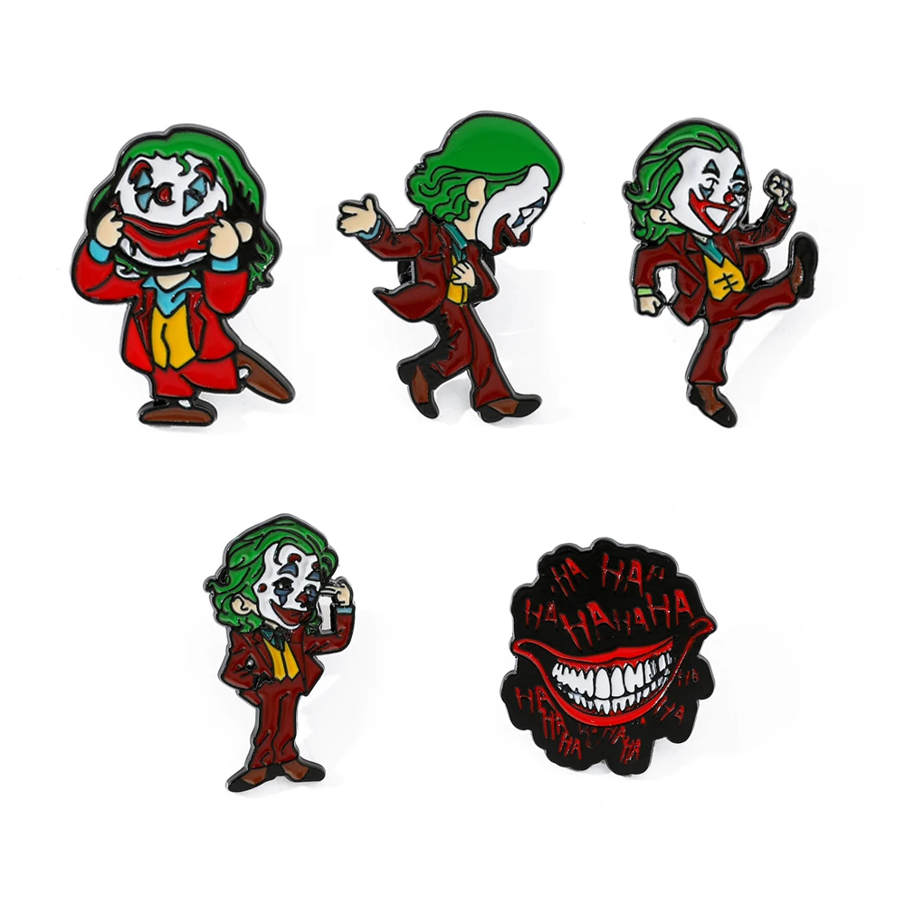 Enamel Pins Enamel Brooch Metal Brooch 5 Pcs Creative Cartoon Character Brooch Set Personalized The Joker Enamel Pin Backpack Clothing Jewelry Metal Badge Accessories